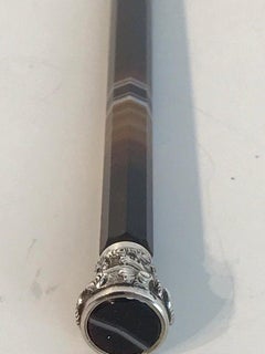 Napoleon III French Leather Cased 3-Piece Sterling and Agate Desk -Writing Set