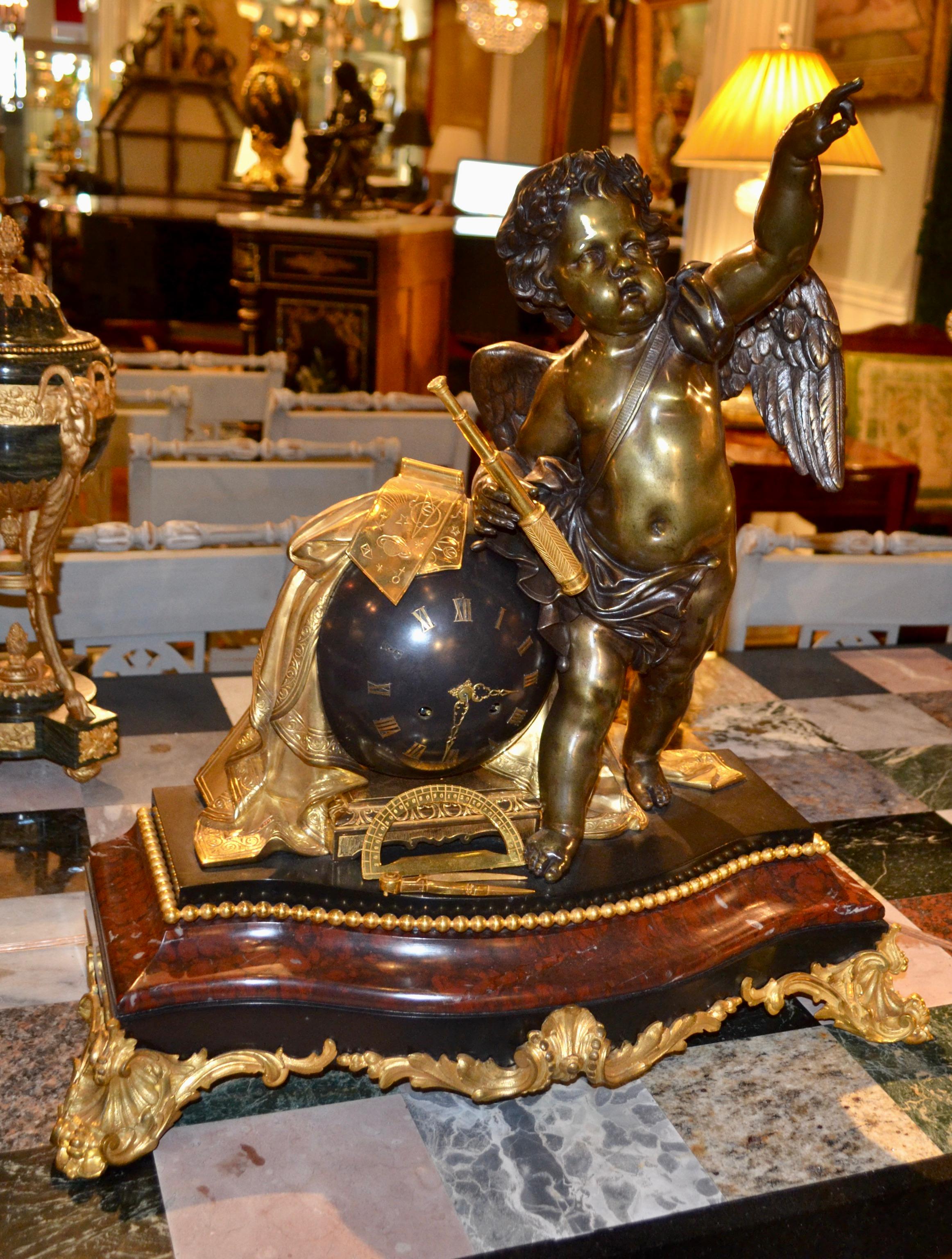 Napoleon III.  Astronomische Uhr aus Marmor und Bronze, Astronomische Wissenschaften im Angebot 6
