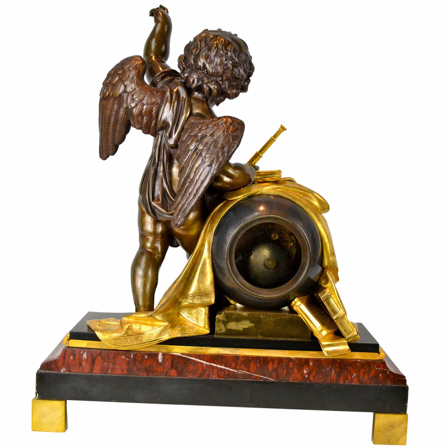 Cast Napoleon III  French Marble and Bronze Astronomical Sciences Clock For Sale
