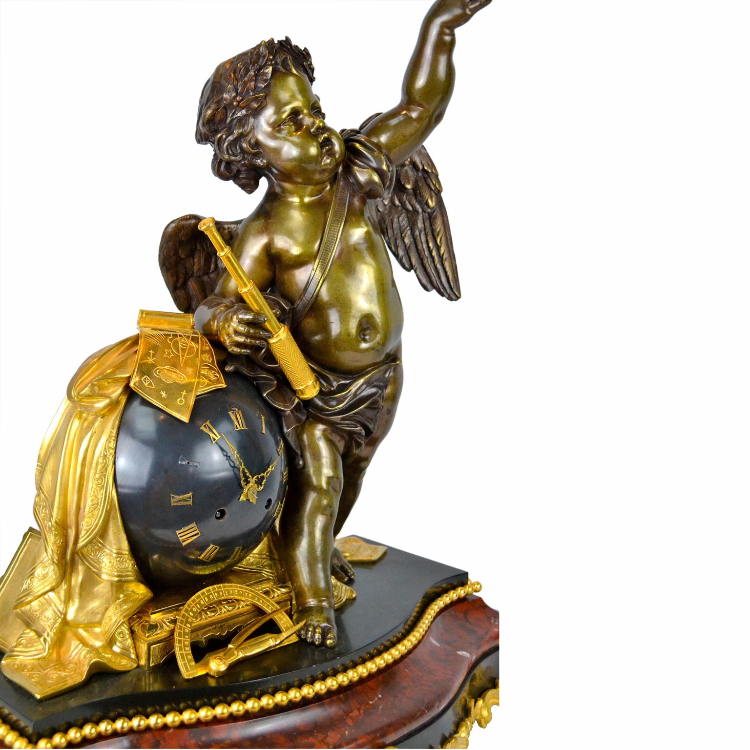 Napoleon III.  Astronomische Uhr aus Marmor und Bronze, Astronomische Wissenschaften (Gegossen) im Angebot