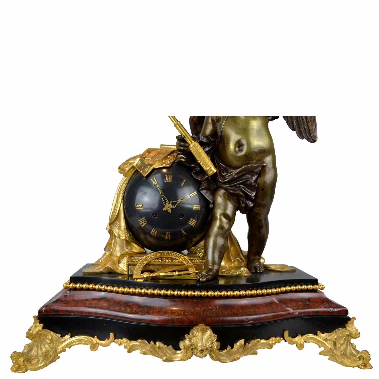 19th Century Napoleon III  French Marble and Bronze Astronomical Sciences Clock For Sale