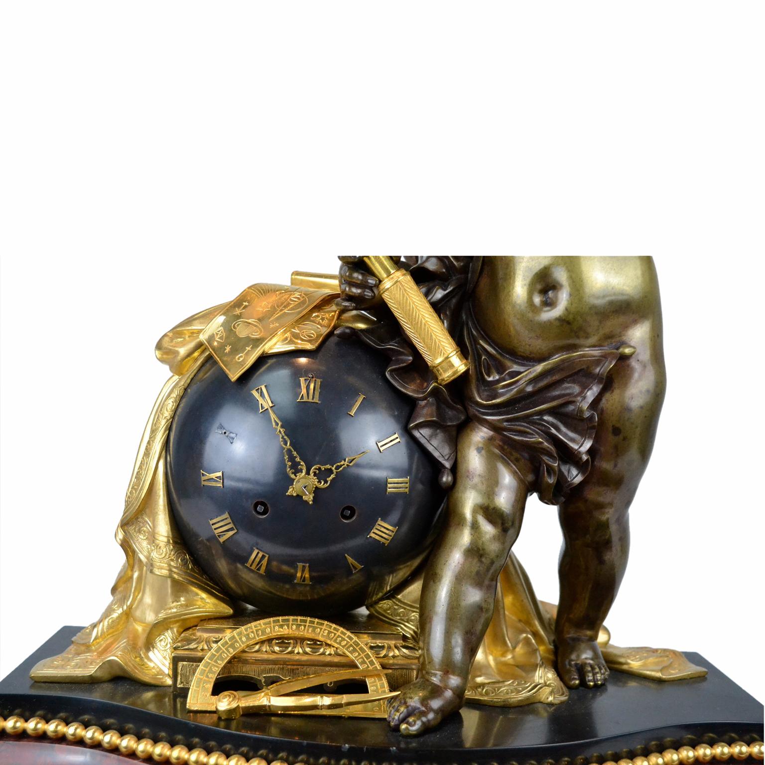 XIXe siècle Napoléon III  Horloge de sciences astronomiques française en marbre et bronze en vente