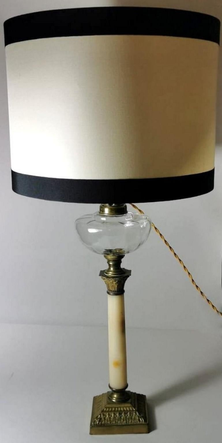 Gilt Napoleon III French Marble Corinthian Column-Shaped Table Lamp
