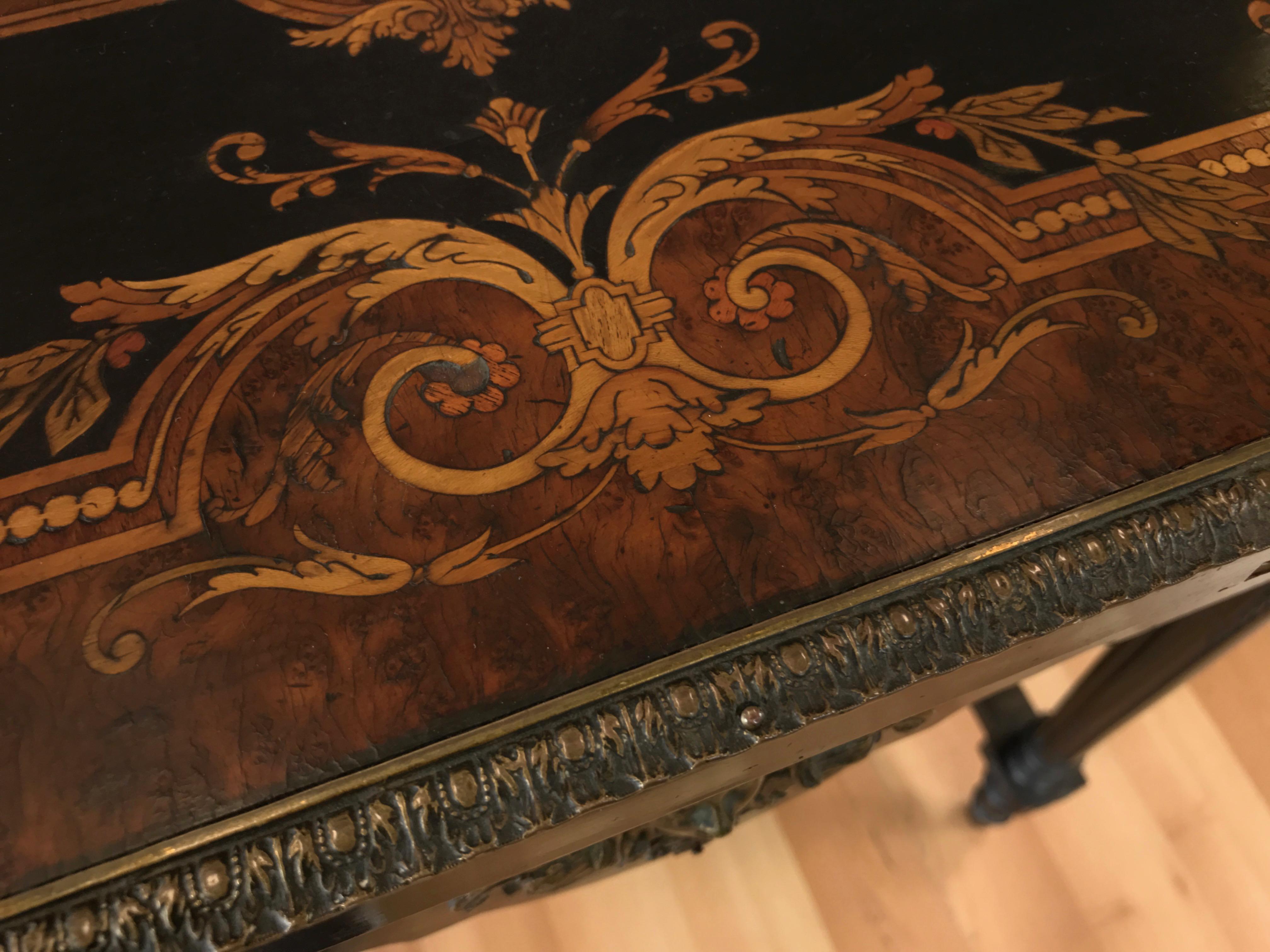 Napoleon III French Marquetry Drop-Leaf Salon or Writing Table with Drawer, 1860 5