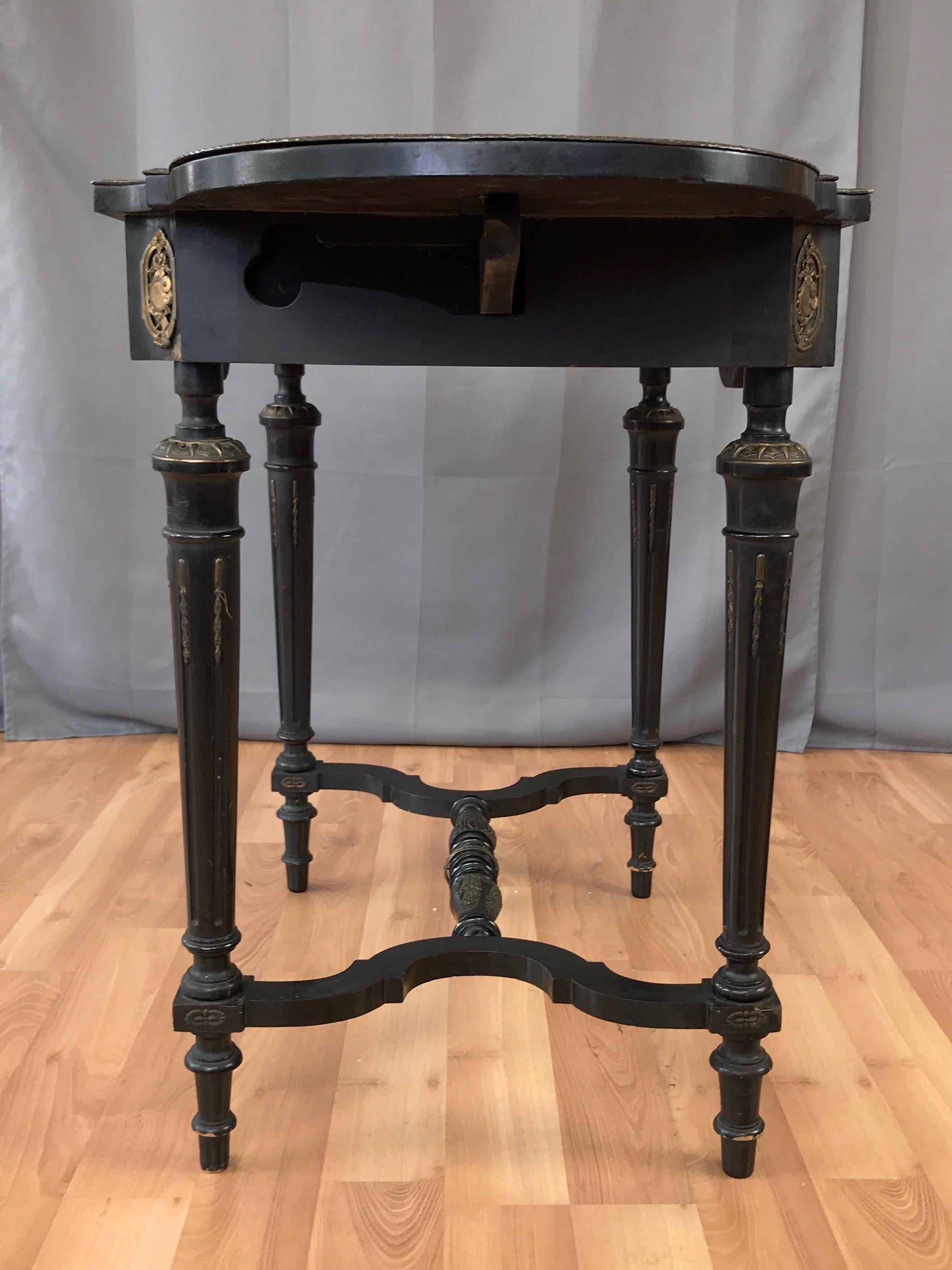 Napoleon III French Marquetry Drop-Leaf Salon or Writing Table with Drawer, 1860 7