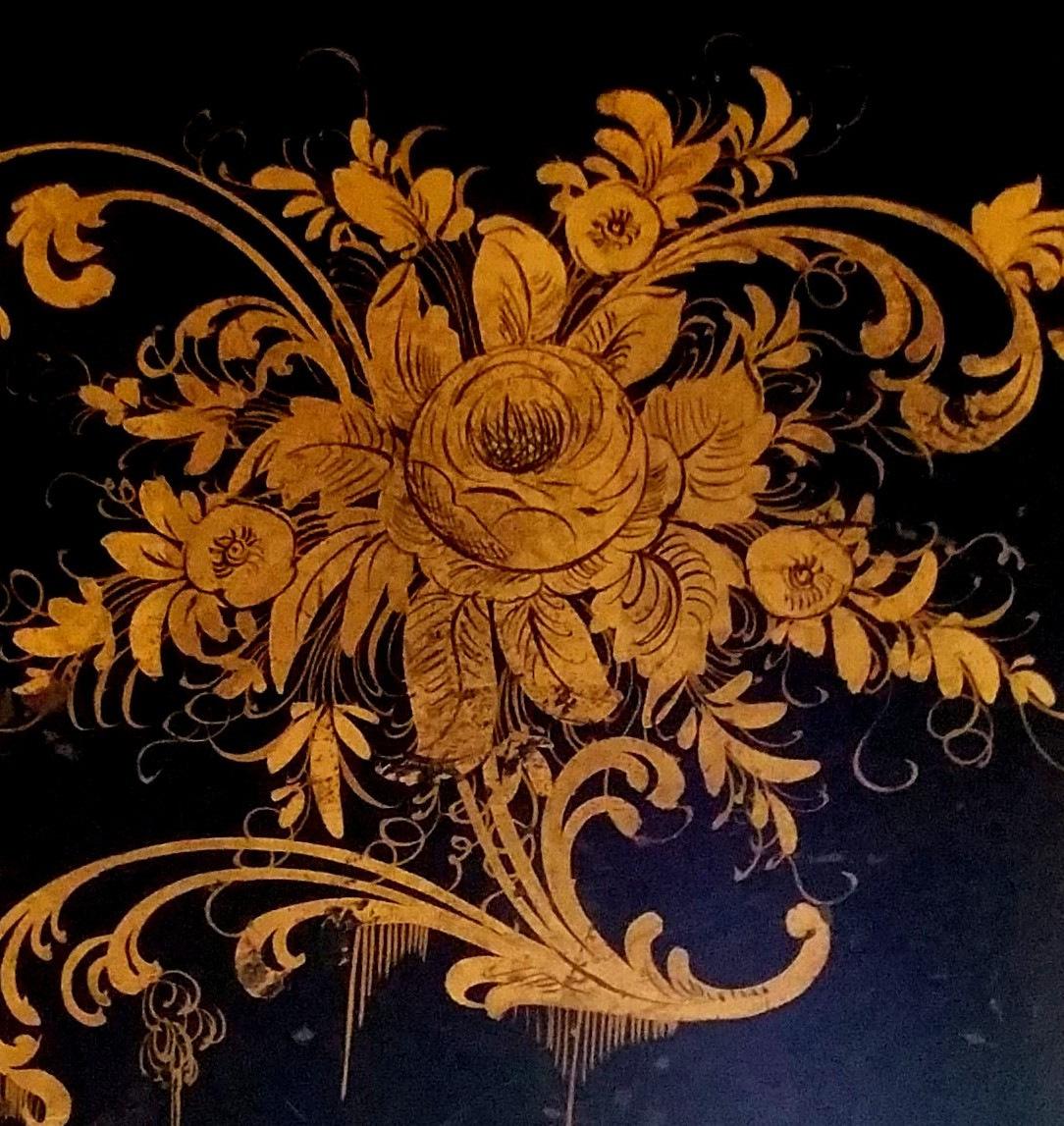 Napoleon III French Metal Toleware Tray Hand Painted with Gold Paint 3