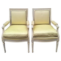 Napoleon III French Pair of Louis XVI Armchairs off-white wood