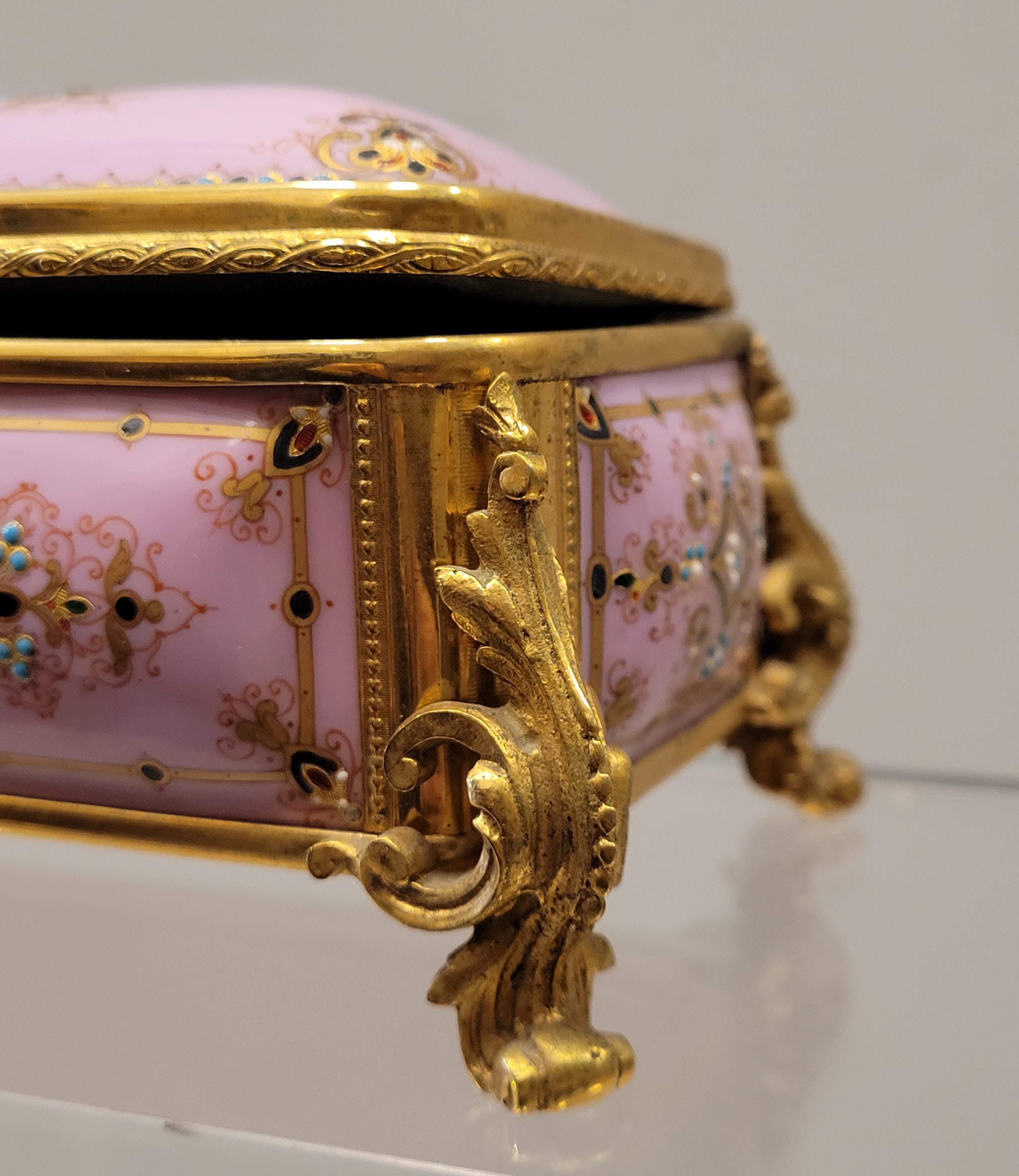 Napoleón III French Pink Enamel Jewelry Box, Ormolu 4