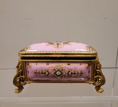 Napoleón III French Pink Enamel Jewelry Box, Ormolu