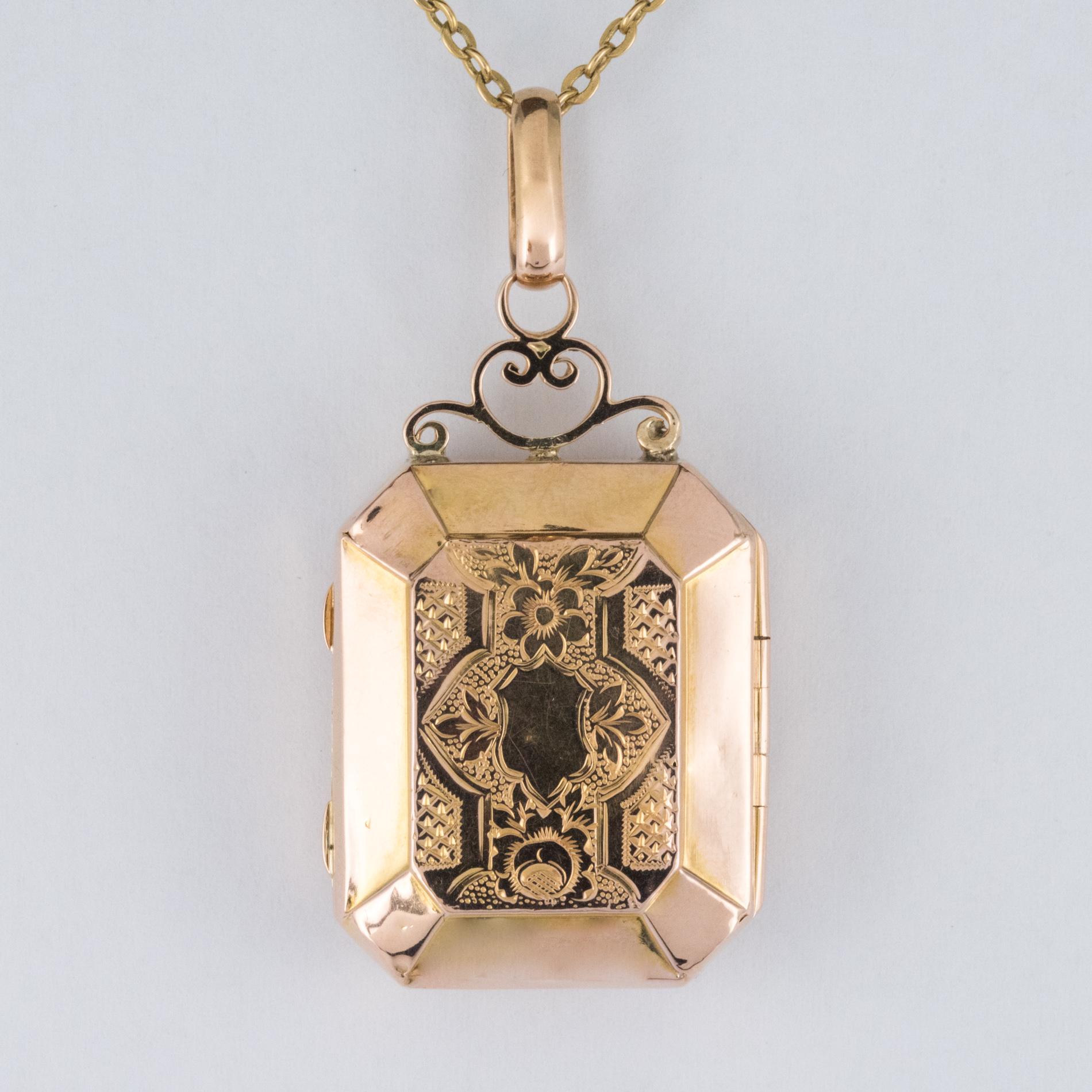 Napoleon III French Rectangular Rose Gold Chiseled Locket Pendant Medallion 8