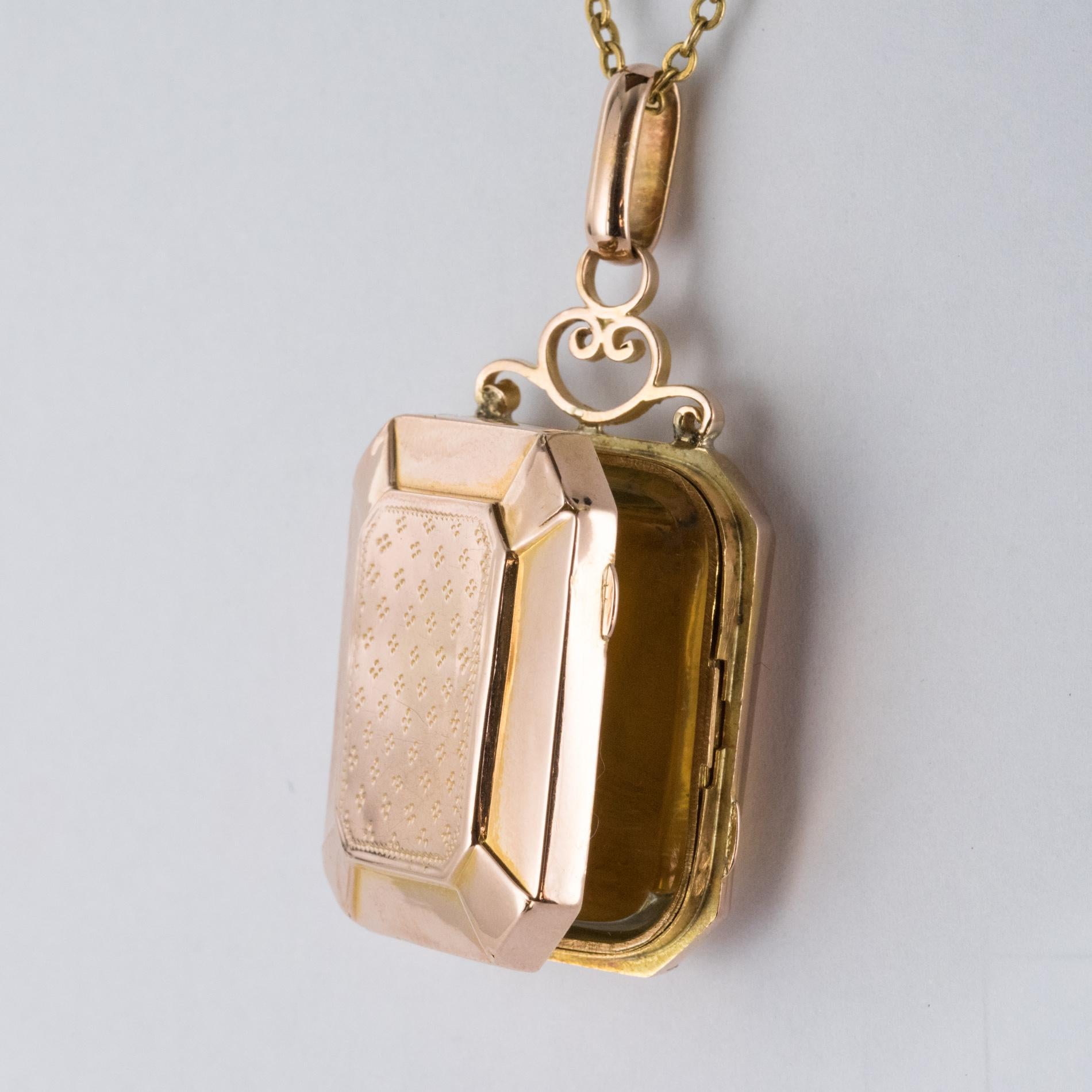 Napoleon III French Rectangular Rose Gold Chiseled Locket Pendant Medallion 9