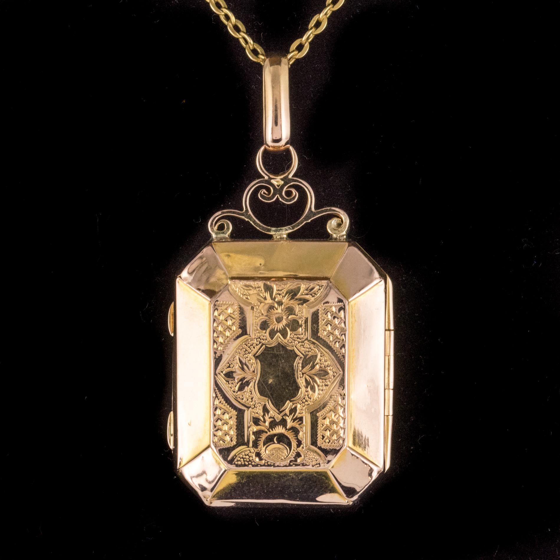 Napoleon III French Rectangular Rose Gold Chiseled Locket Pendant Medallion 10