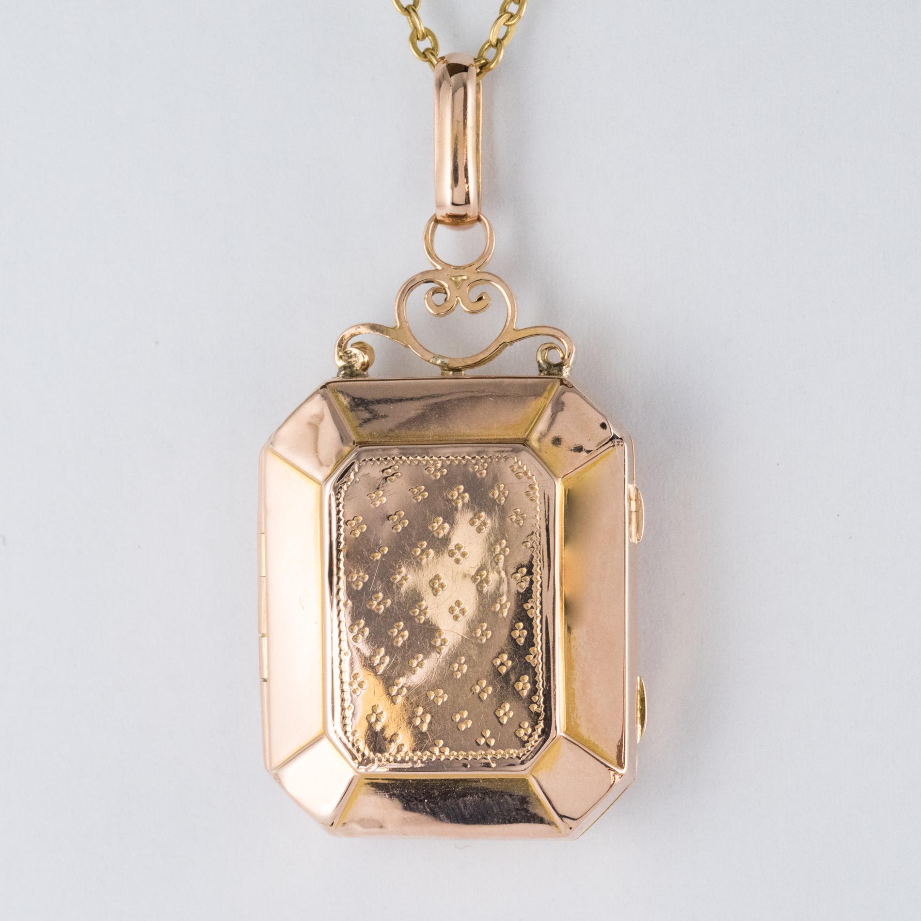 Napoleon III French Rectangular Rose Gold Chiseled Locket Pendant Medallion 14