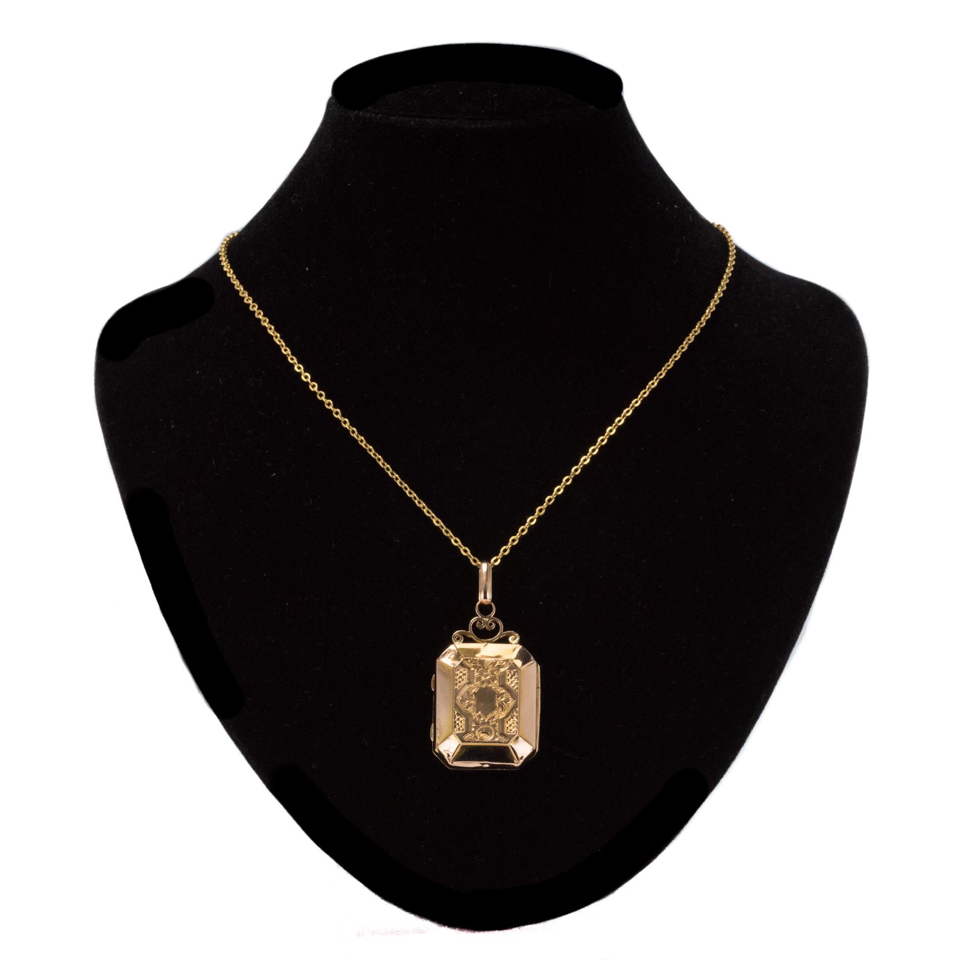 Napoleon III French Rectangular Rose Gold Chiseled Locket Pendant Medallion 1