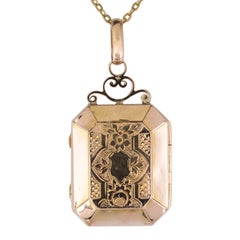 Napoleon III French Rectangular Rose Gold Chiseled Locket Pendant Medallion