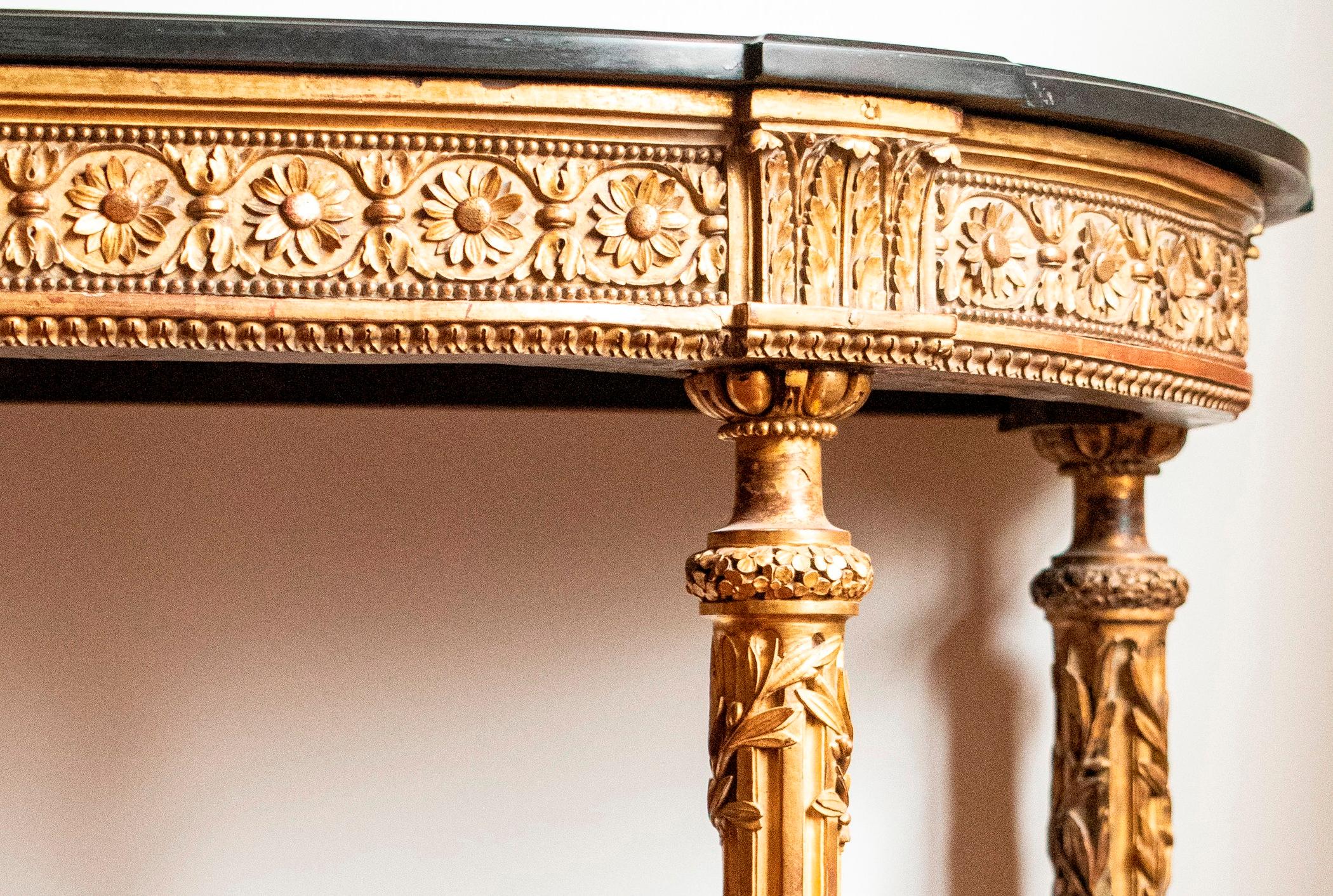 Napoleon III French Second Empire Carved Giltwood Marble Top Consoles In Good Condition In New York, NY