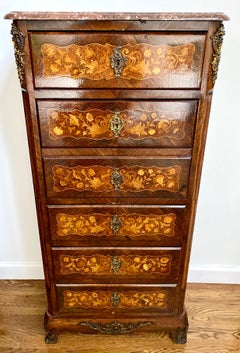 Commode secrétaire française Napoléon III en acajou et bois de rose incrusté