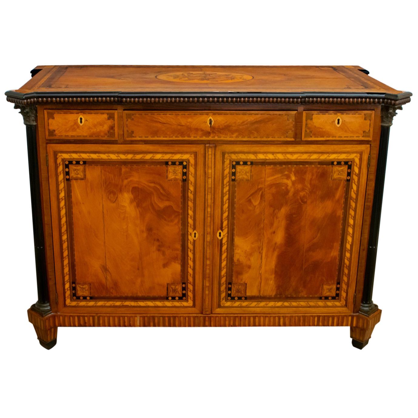 Napoleon III French Sideboard Inlaid with Geometric Floral Motifs, 1850 For Sale