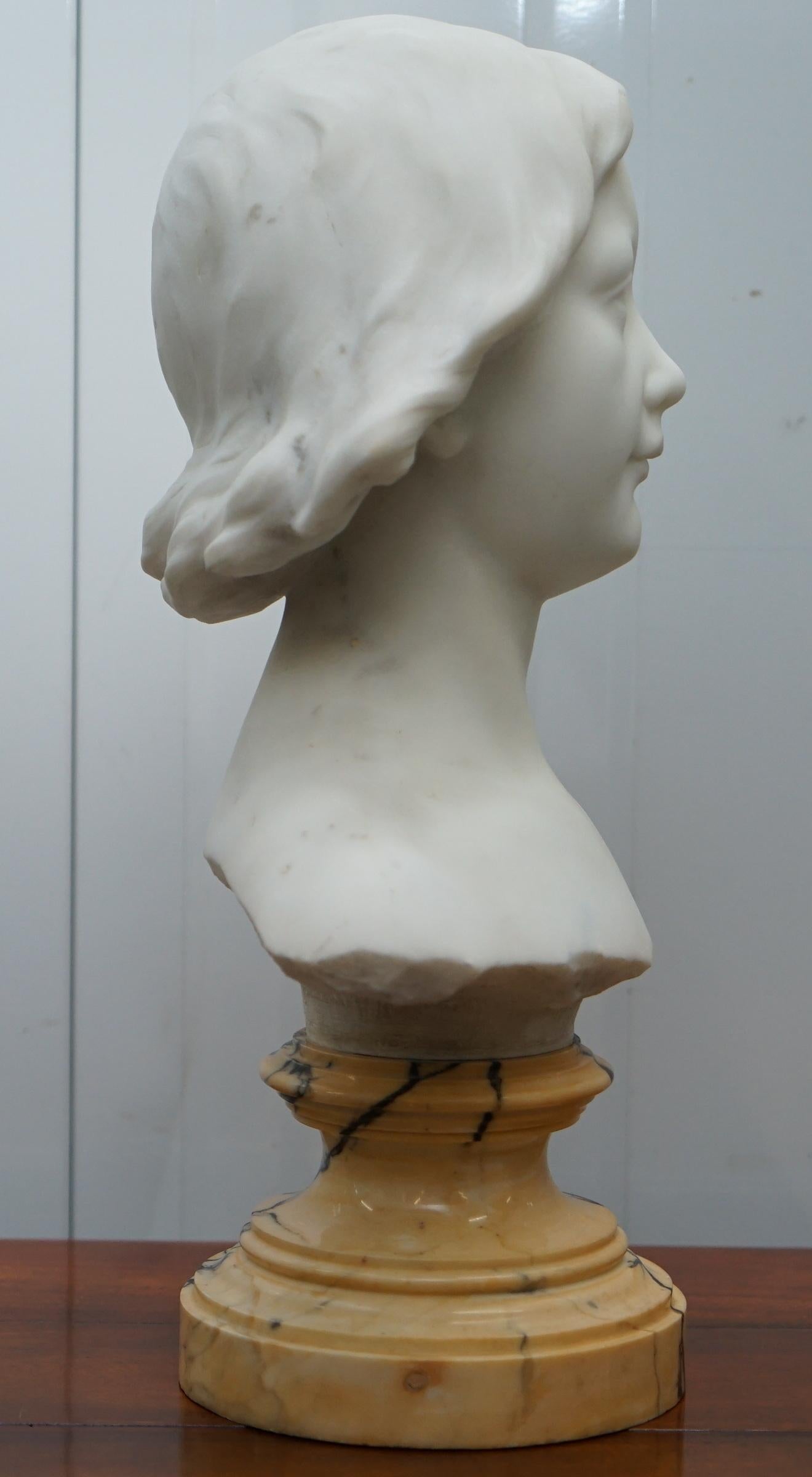 Napoleon III French Solid Marble Bust, Signed by Sculptor of a Beautiful Women For Sale 6