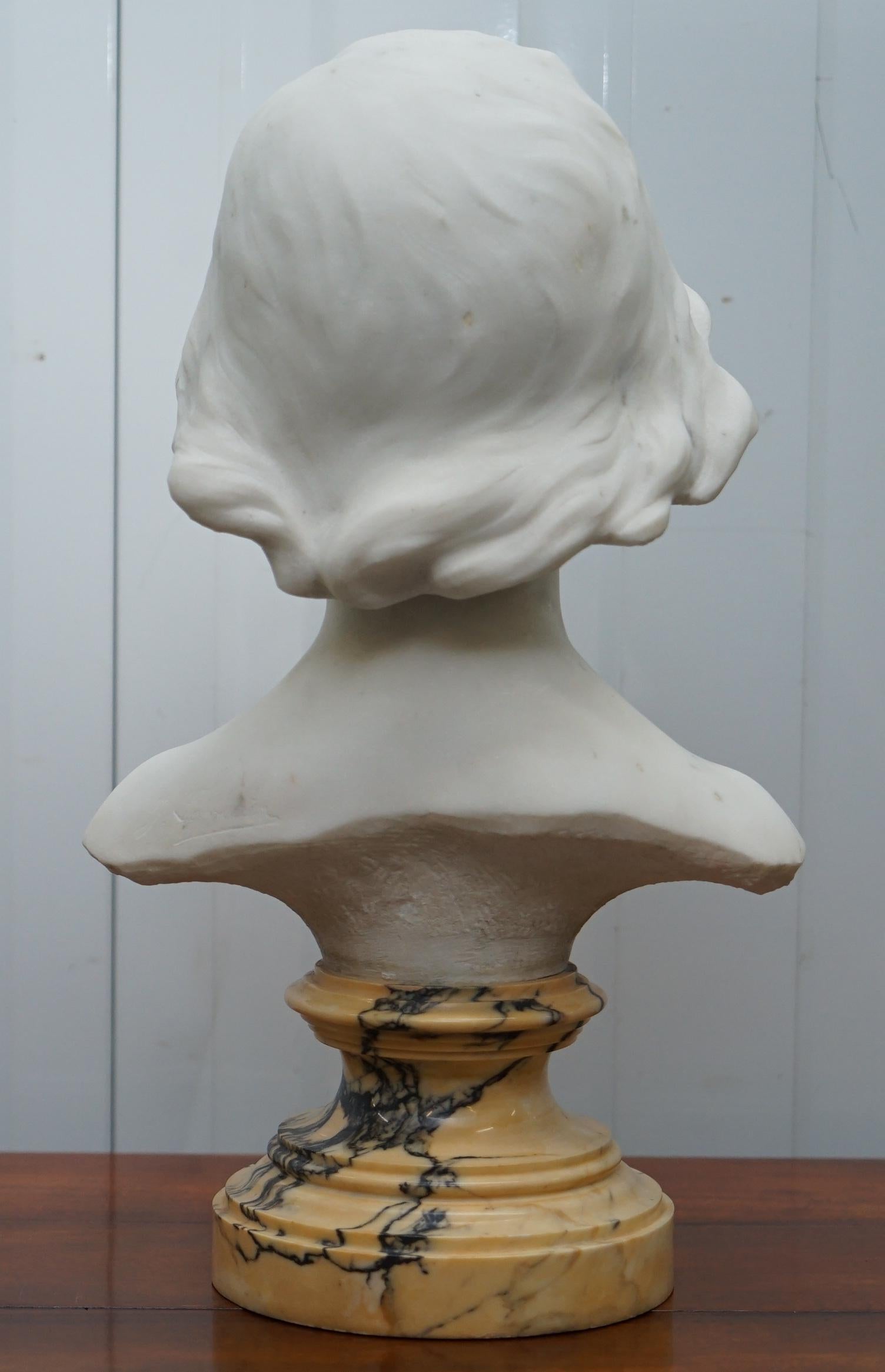 Napoleon III French Solid Marble Bust, Signed by Sculptor of a Beautiful Women For Sale 9