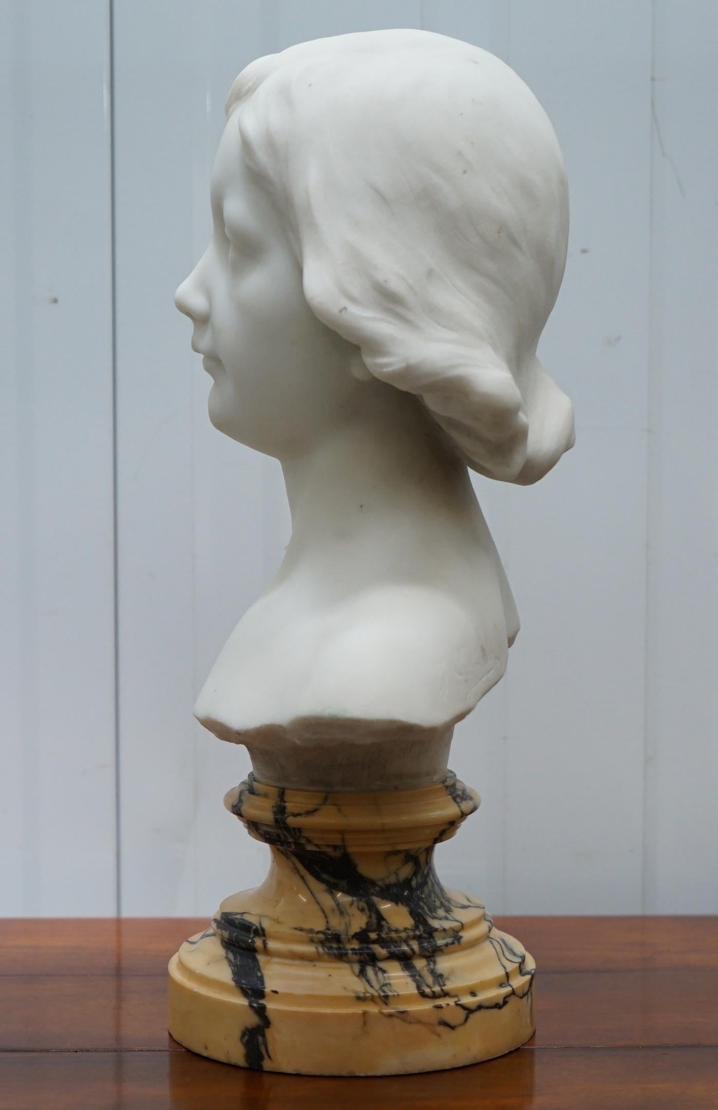 Napoleon III French Solid Marble Bust, Signed by Sculptor of a Beautiful Women For Sale 13