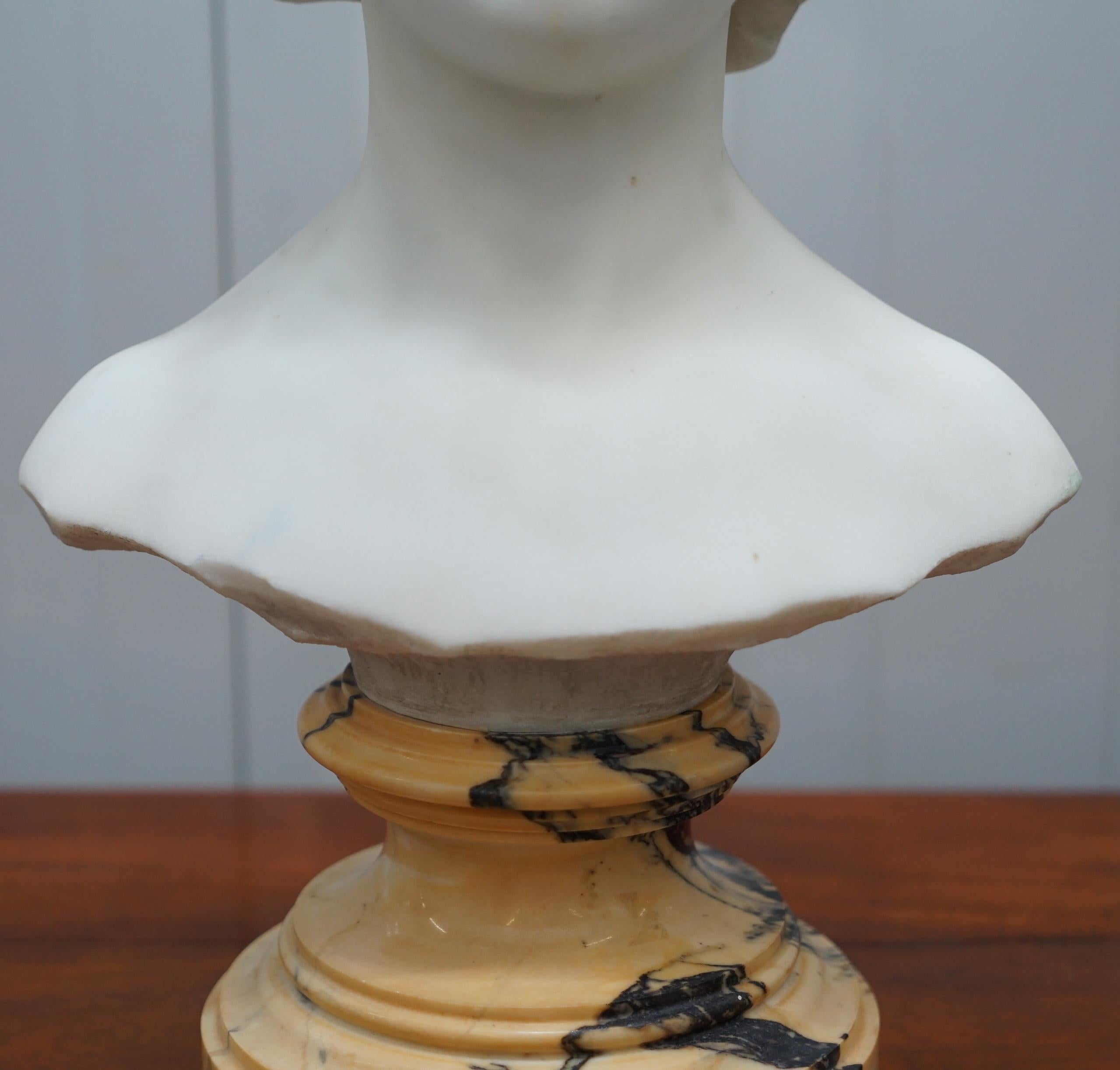 Napoleon III French Solid Marble Bust, Signed by Sculptor of a Beautiful Women For Sale 1