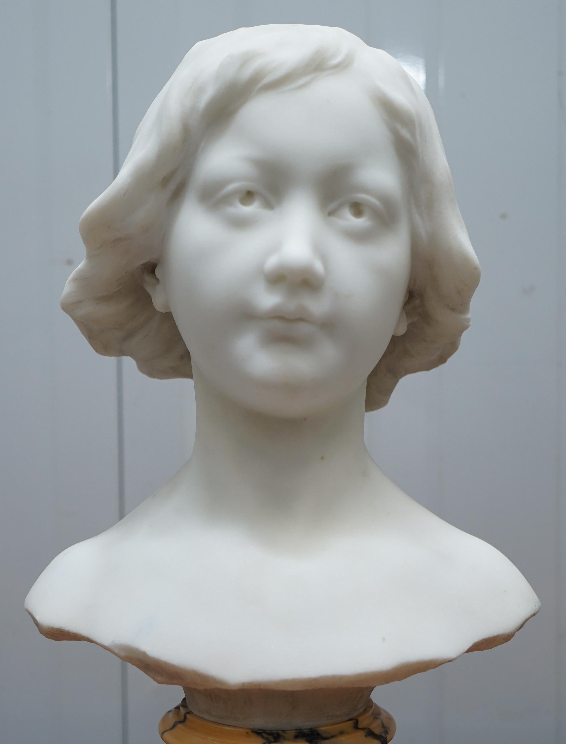 Napoleon III French Solid Marble Bust, Signed by Sculptor of a Beautiful Women For Sale 2