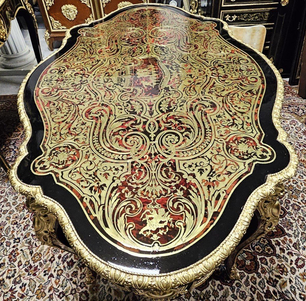  Table française Napoléon III Boulle Marqueterie Laiton Bronze doré 19ème siècle en vente 5