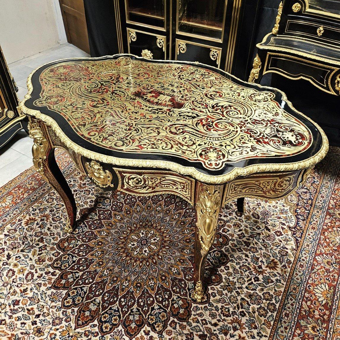 Table française Napoléon III Boulle Marqueterie Laiton Bronze doré 19ème siècle en vente 6