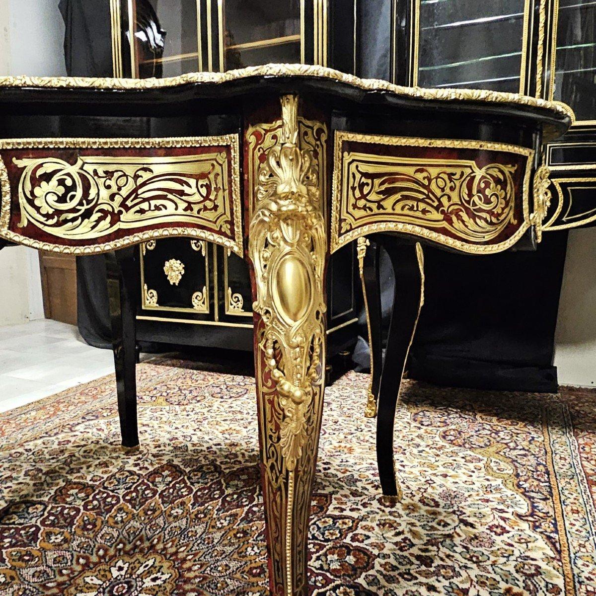  Napoleon III Französisch Tisch Boulle Intarsien Messing vergoldete Bronze 19. im Zustand „Gut“ im Angebot in Paris, FR