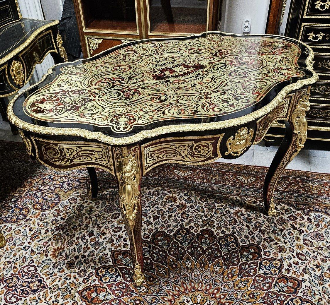  Table française Napoléon III Boulle Marqueterie Laiton Bronze doré 19ème siècle en vente 1