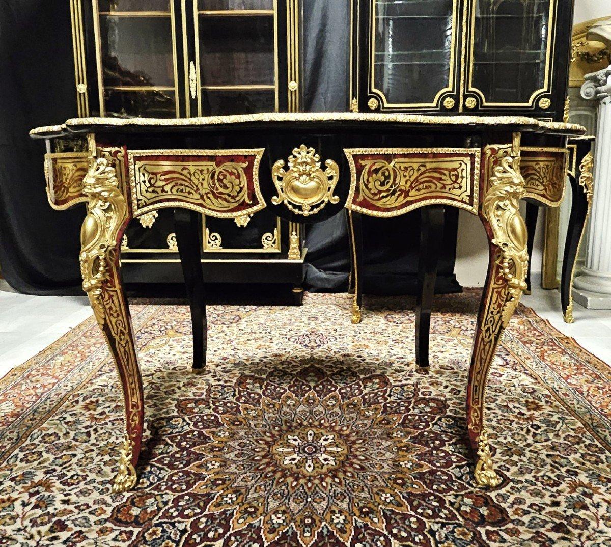  Table française Napoléon III Boulle Marqueterie Laiton Bronze doré 19ème siècle en vente 2