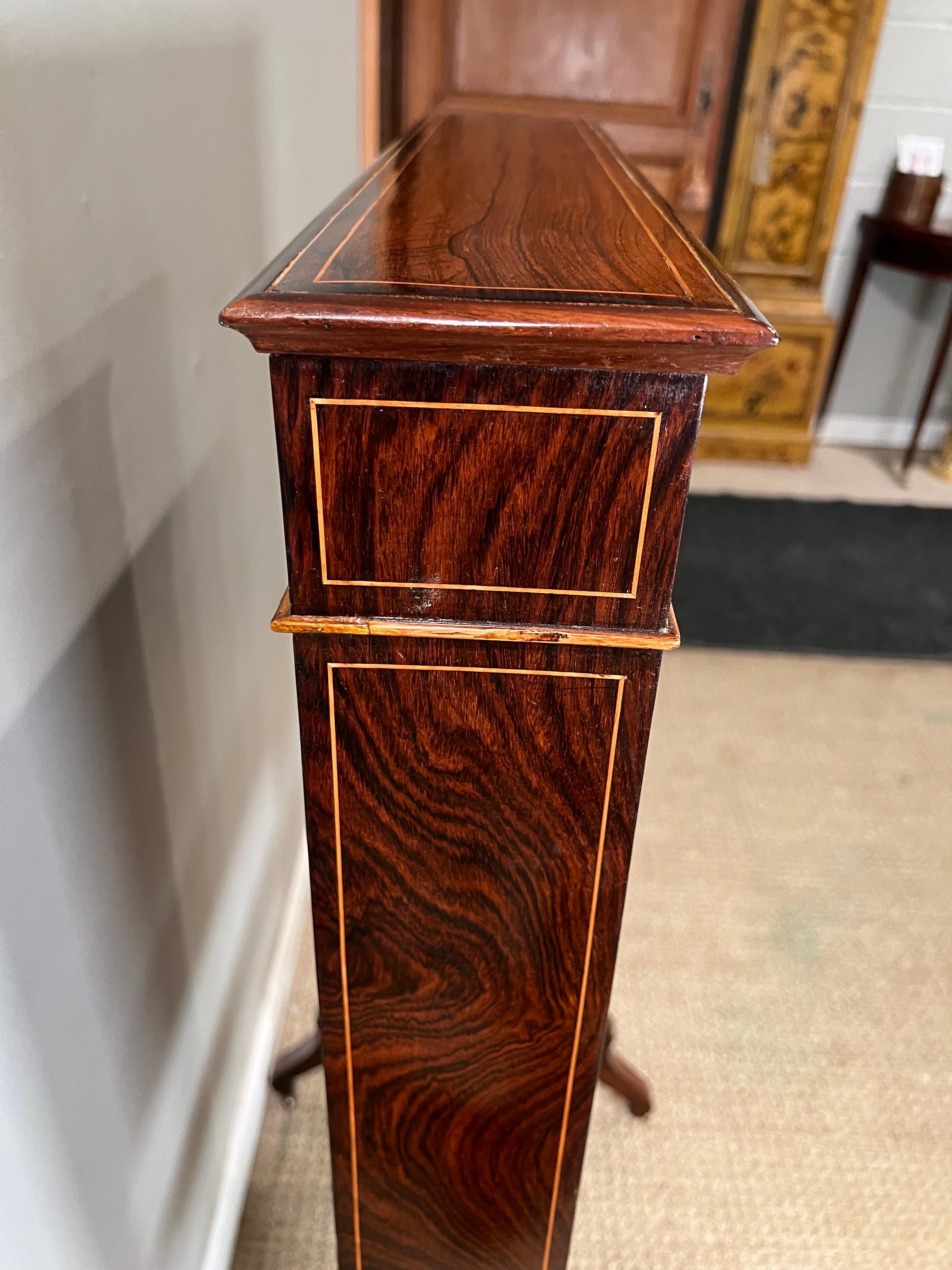 Napoleon III French Travel Fall Front Desk in Rosewood and Boxwood Veneer 1860s For Sale 1