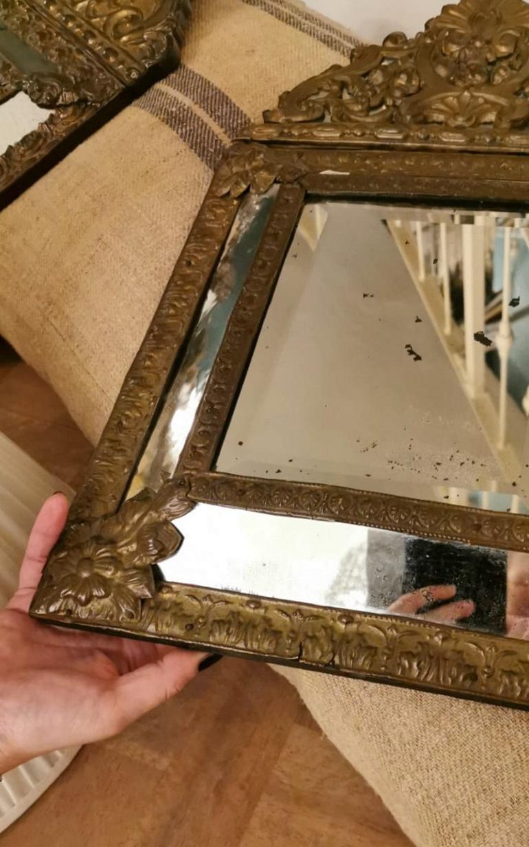 Napoleon III French Wall Mirror with Brass Inserts Worked in Repoussé 9