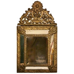 Napoleon III French Wall Mirror with Brass Inserts Worked in Repoussé