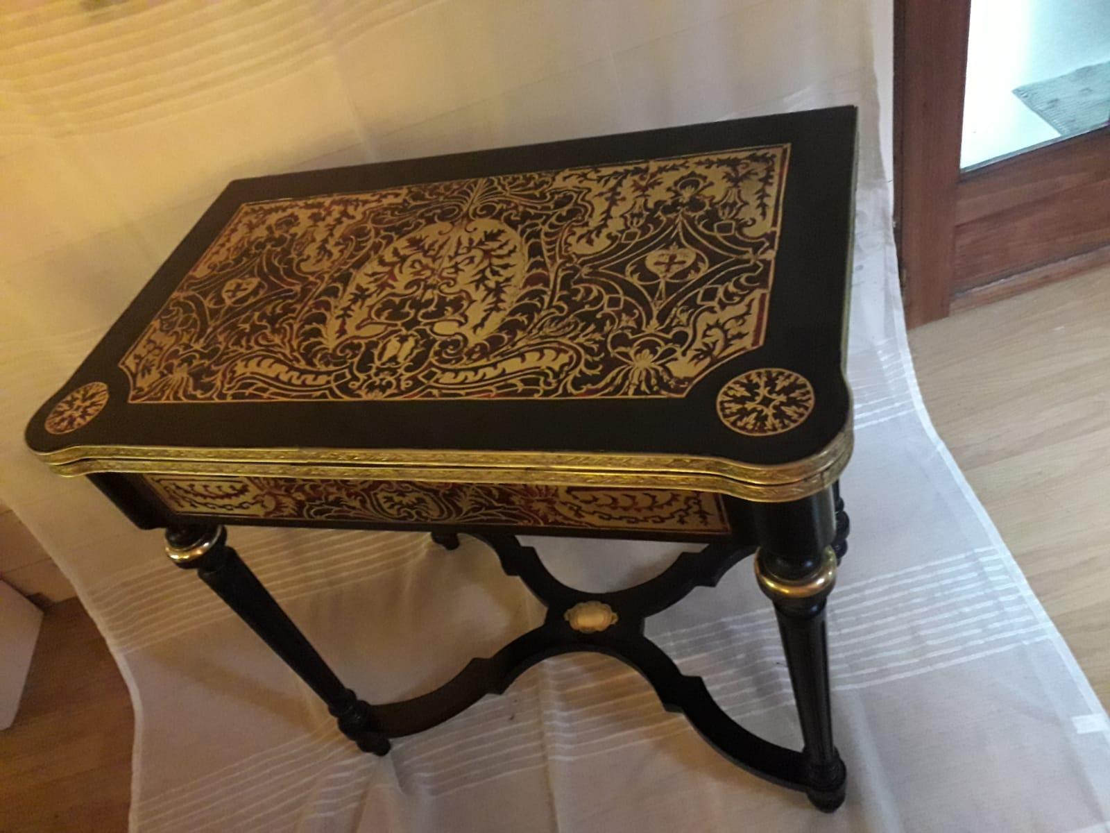 Brass Napoléon III Game Table in Boulle Marquetry, France 19th Century