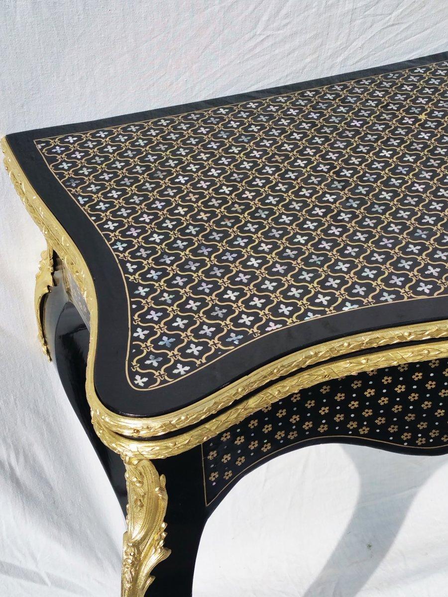 Brass Napoleon III Game Table in Boulle Queen's Marquetry, France, 19th Century
