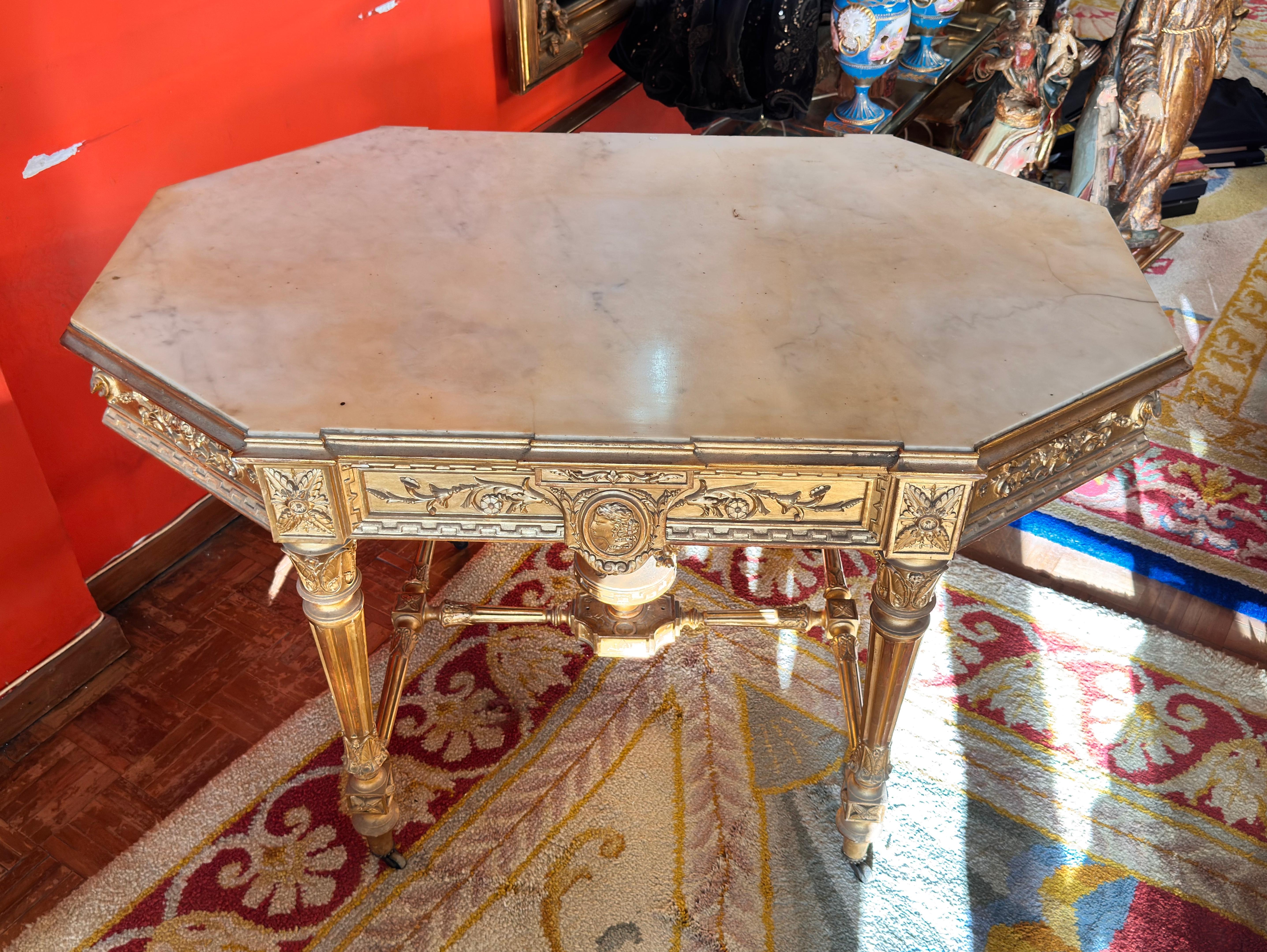 Hand-Crafted Napoleon III Gilded Console Table with Marble Top, circa 1860-1870 For Sale
