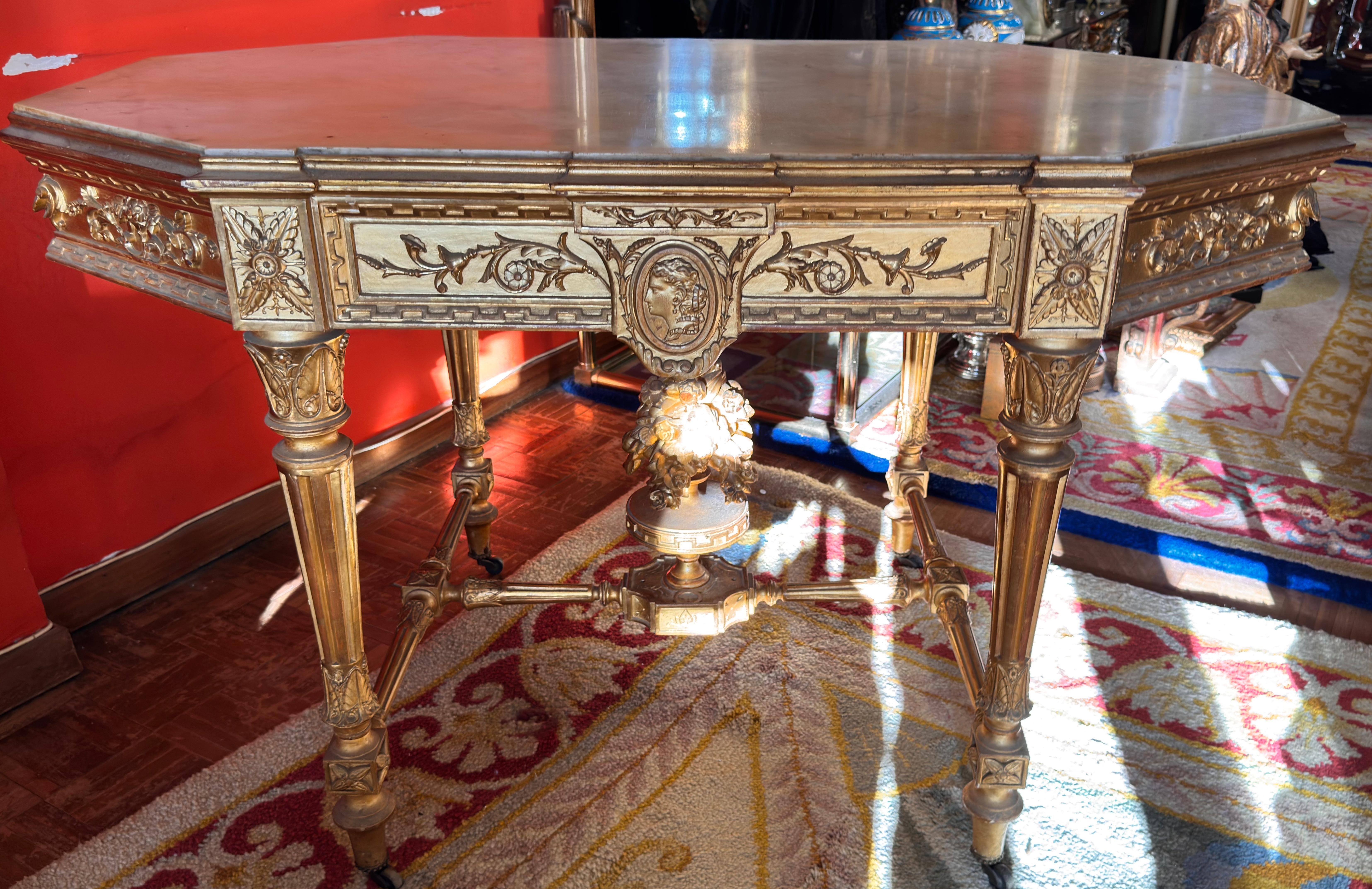 Napoleon III Gilded Console Table with Marble Top, circa 1860-1870 In Good Condition For Sale In Madrid, ES