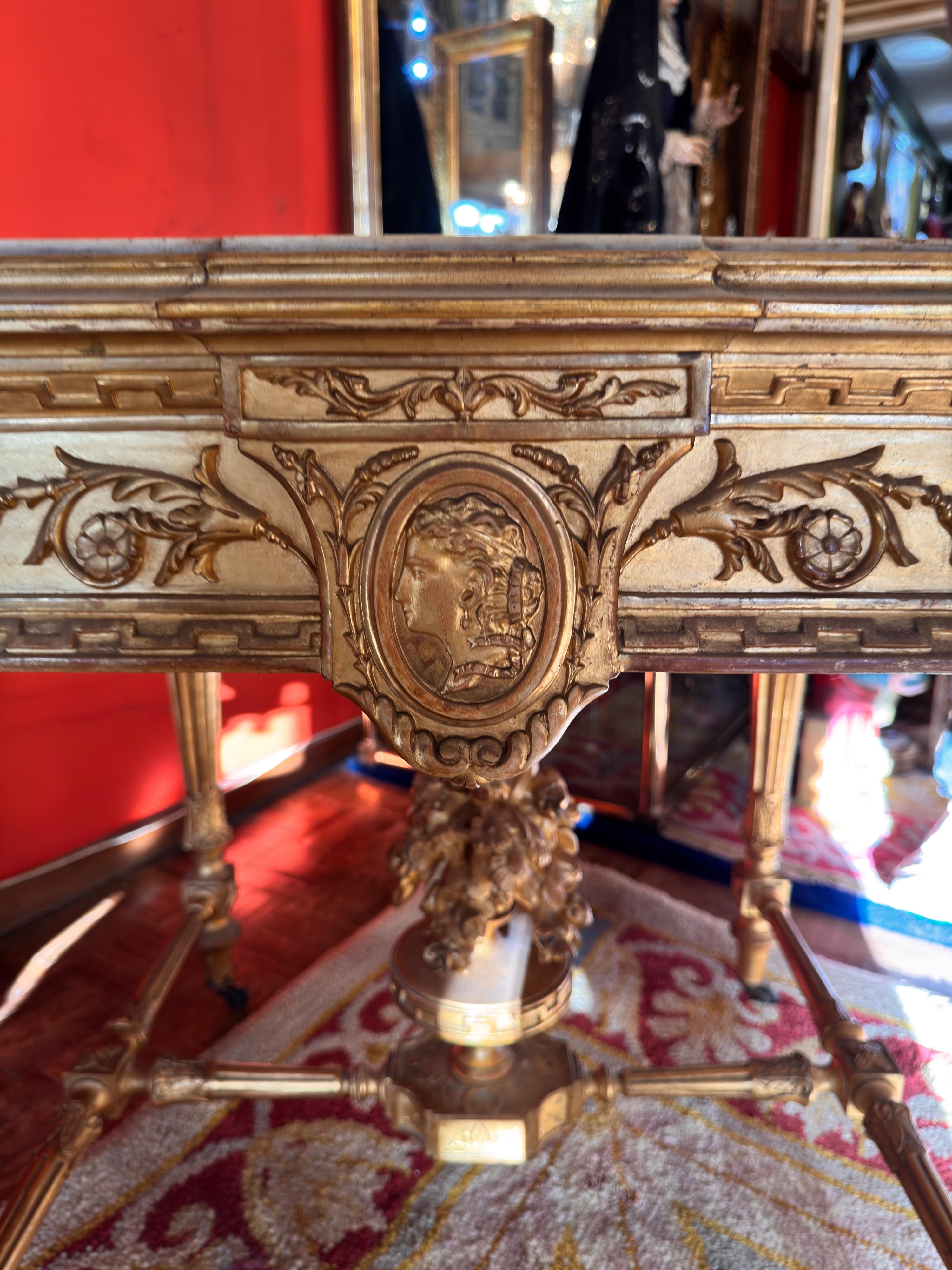 19th Century Napoleon III Gilded Console Table with Marble Top, circa 1860-1870 For Sale