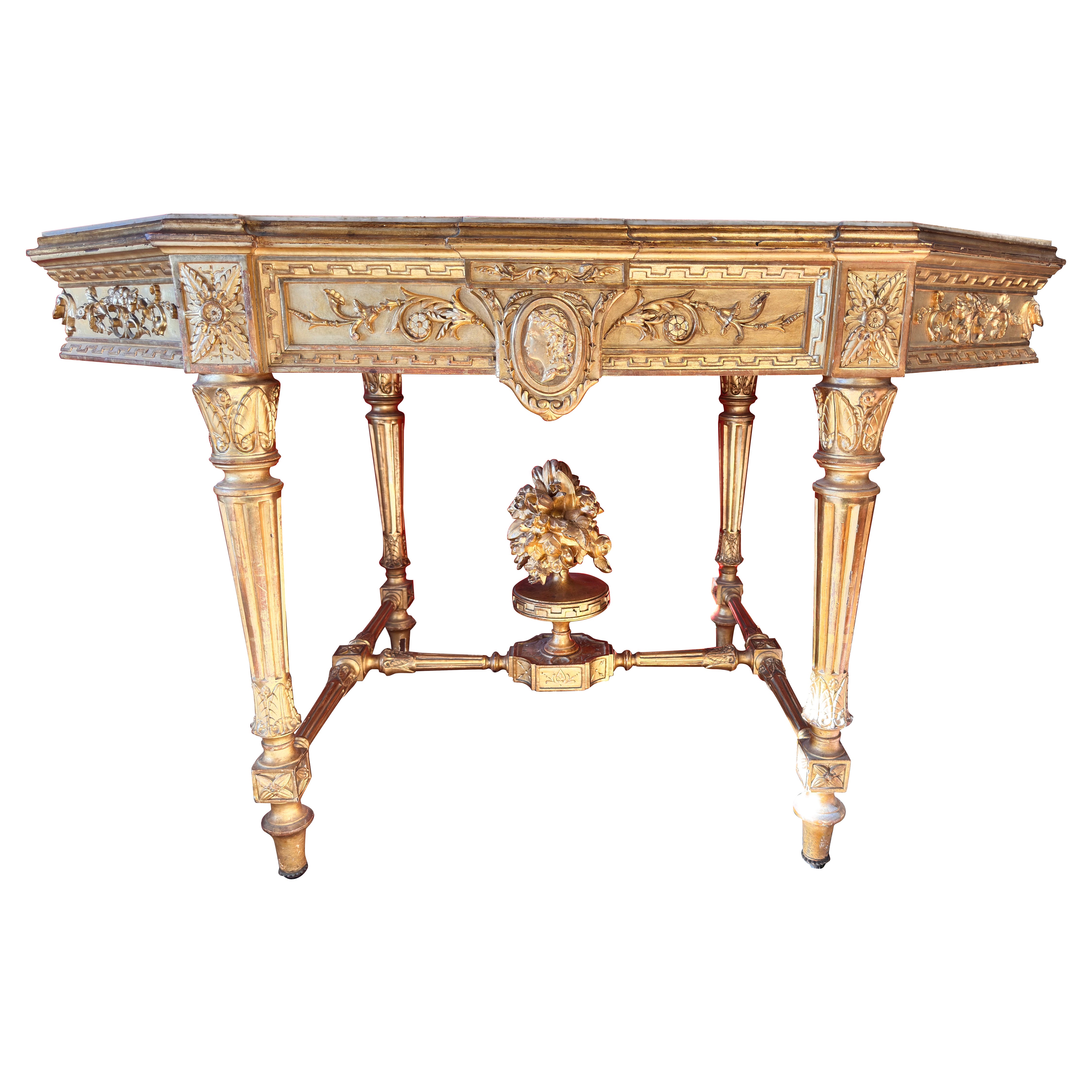 Napoleon III Gilded Console Table with Marble Top, circa 1860-1870 For Sale
