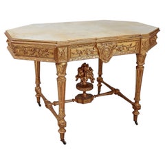 Napoleon III Gilded Console Table with Marble Top, circa 1860-1870