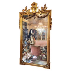 Napoleon III Gilded Mirror with Bronze Garlands, circa 1860-1870