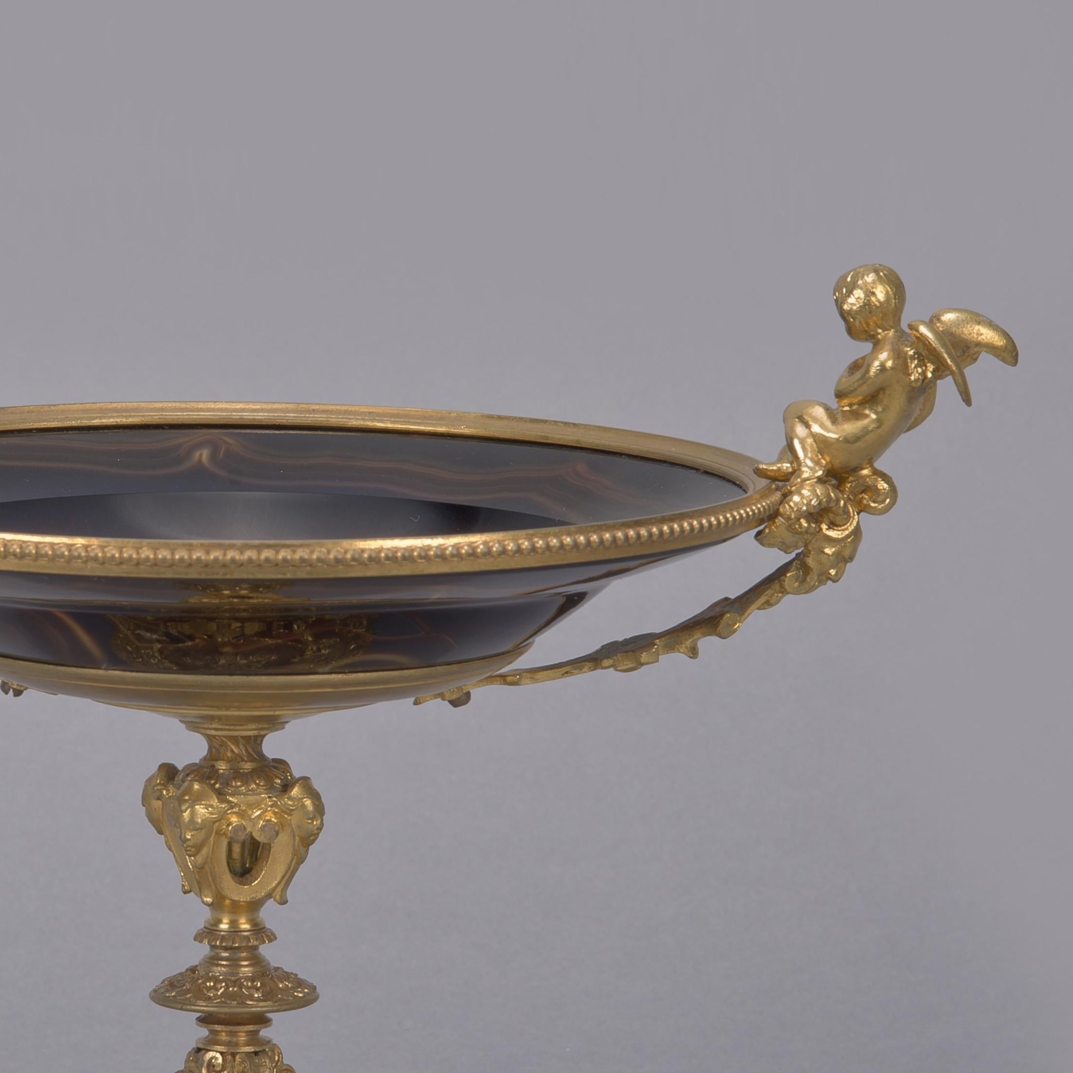 Napoleon III Gilt-Bronze and Agate Glass Tazza, French, circa 1870 In Good Condition For Sale In Brighton, West Sussex
