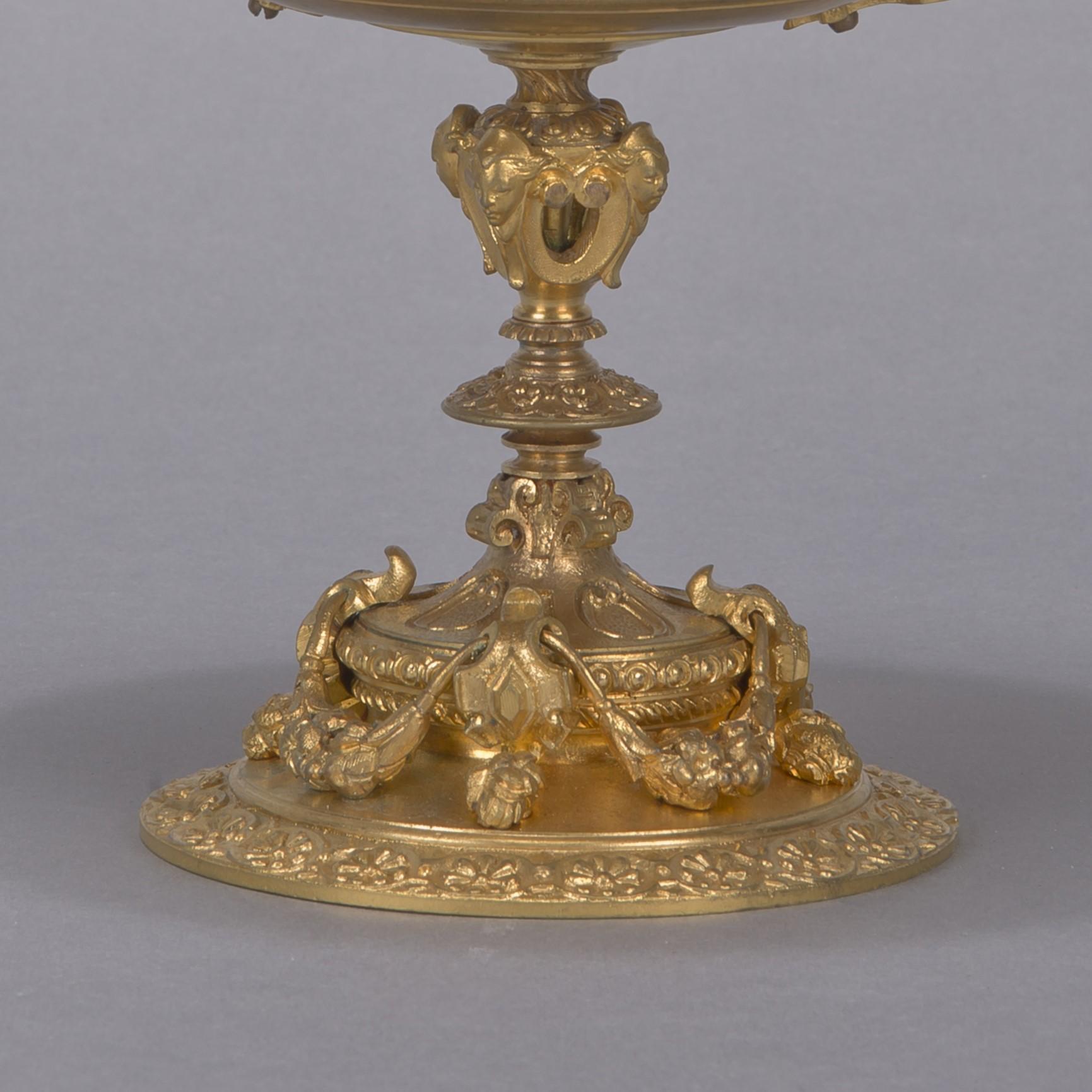 19th Century Napoleon III Gilt-Bronze and Agate Glass Tazza, French, circa 1870 For Sale