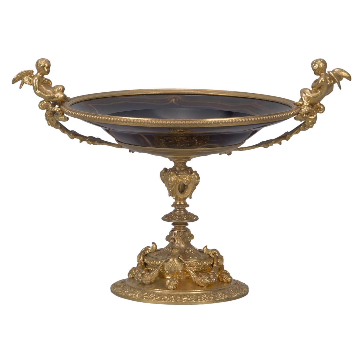 Tazza Napoléon III en bronze doré et verre d'agate, français, vers 1870