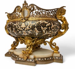Napoleon III Gilt-Bronze and Cloisonné Enamel Jardinière on White Onyx Base