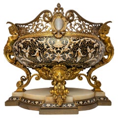 Napoleon III Gilt-Bronze and Cloisonné Enamel Jardinière on White Onyx Base