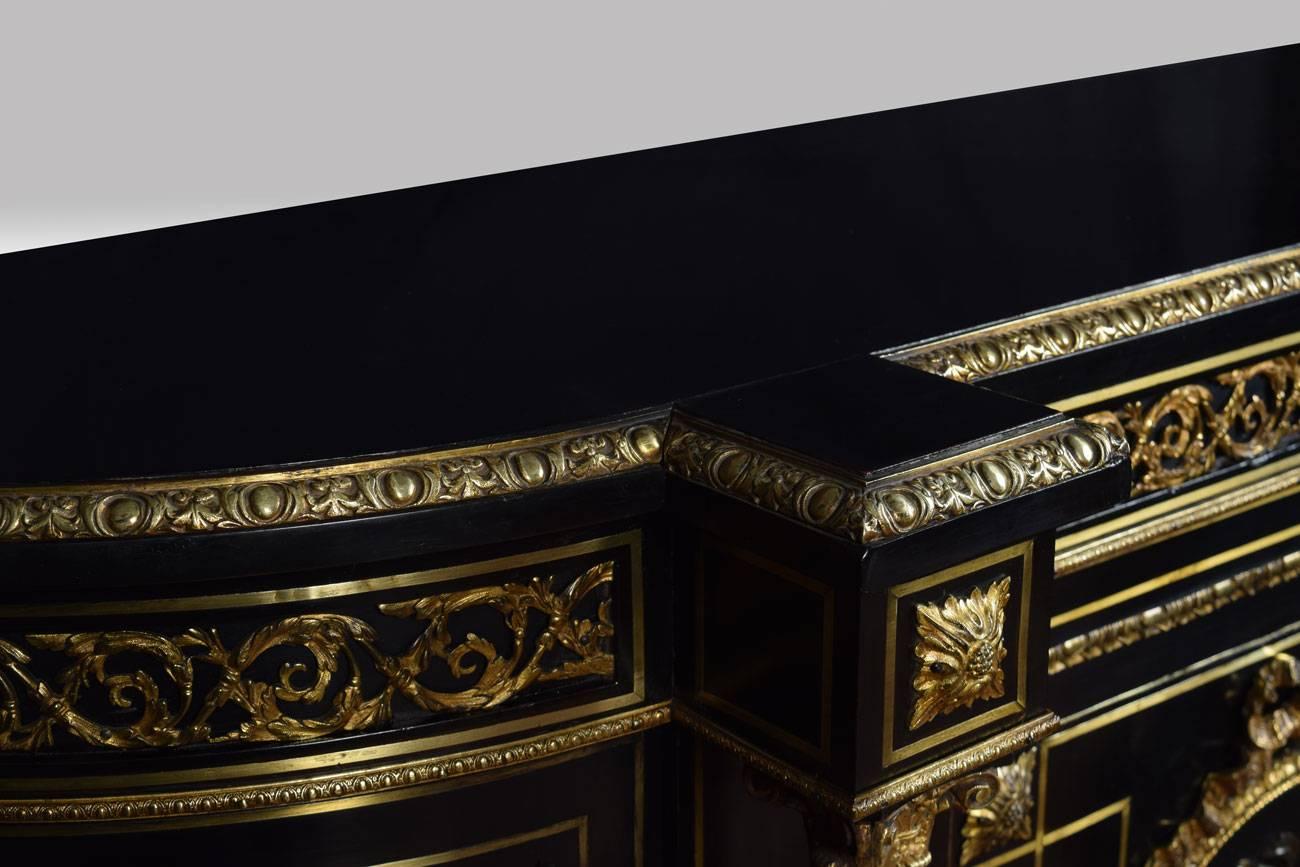 Napoleon III Gilt Bronze and Pietra Dura Mounted Ebonized Cabinet or Credenza In Good Condition For Sale In Cheshire, GB