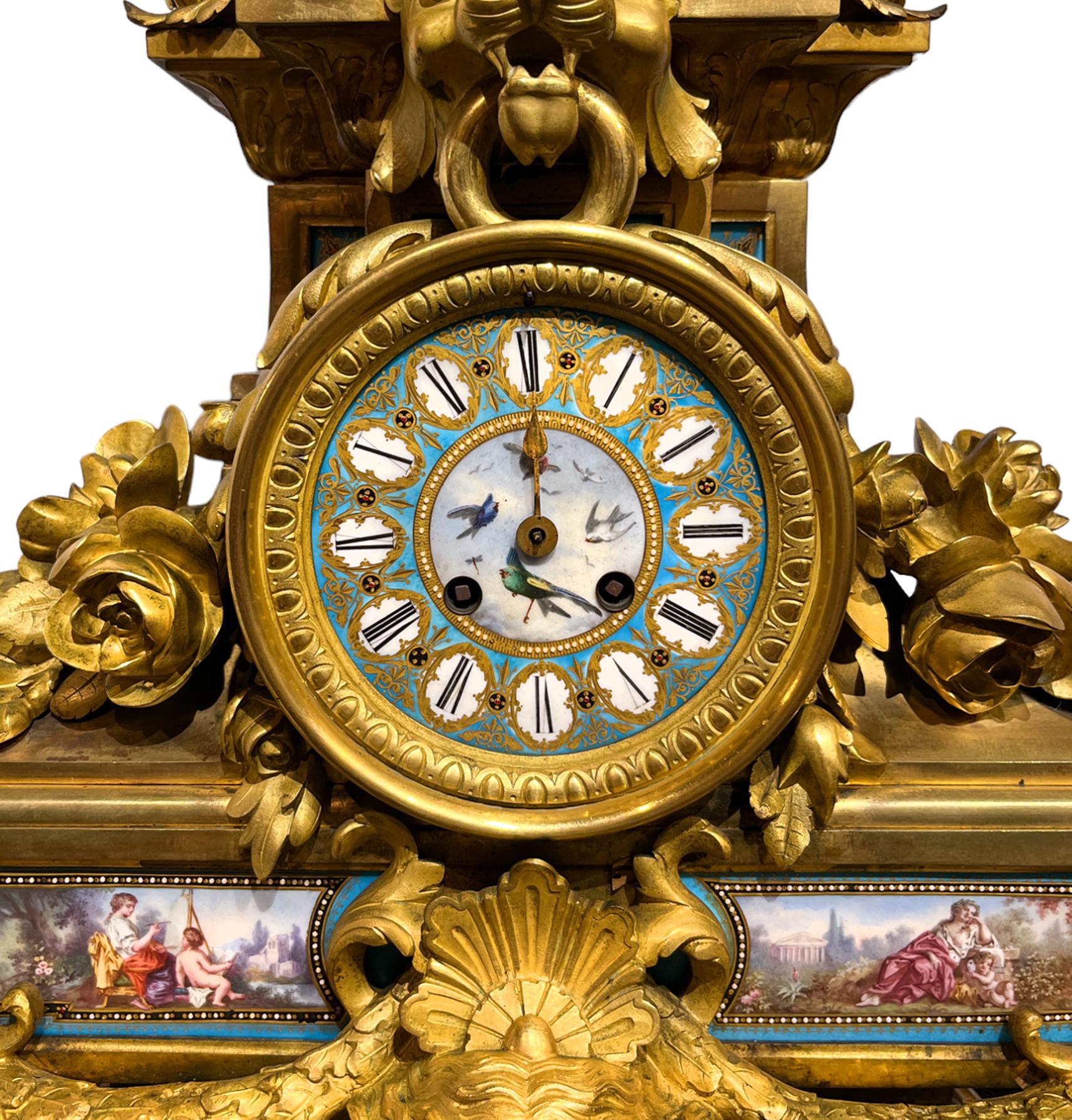 Français Napoléon III  Bronze doré et  Pendule de cheminée en porcelaine par Japy Frères en vente